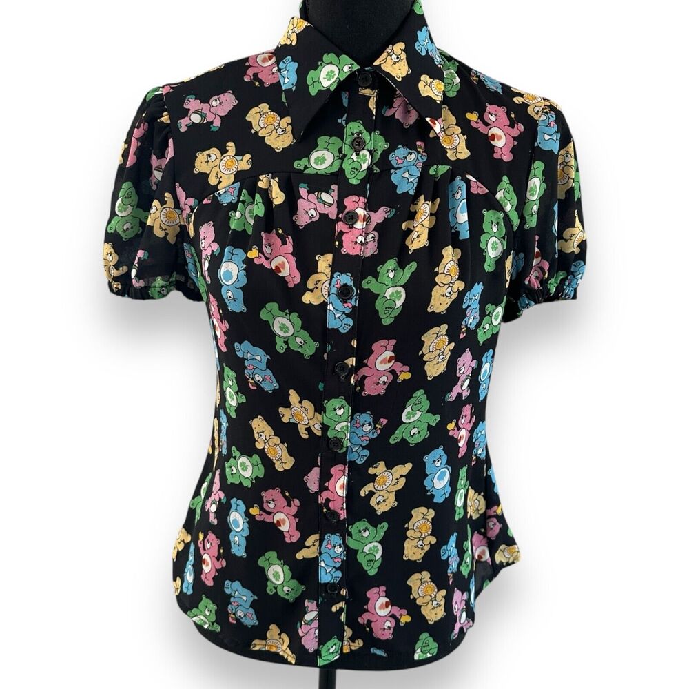 Care Bears Modern Button Collar Shirt Womens Size Small‎ Black By Unique Vintage
